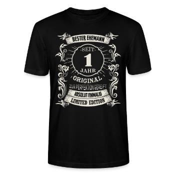1 Hochzeitstag Ehemann Seit 1 Jahr Papierhochzeit - Stanley/Stella Unisex Bio-T-Shirt CRAFTER - Schwarz - Vorne - Alina (178cm) & Michal (187cm)