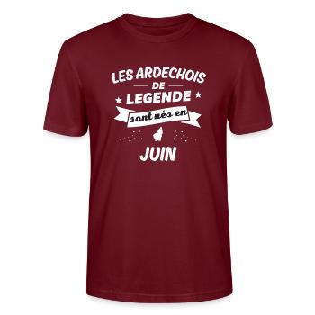 les ardechois de legende nés en juin - T-shirt bio CRAFTER Stanley Stella Unisexe - bordeaux - Devant - Alina (178cm) & Michal (187cm)