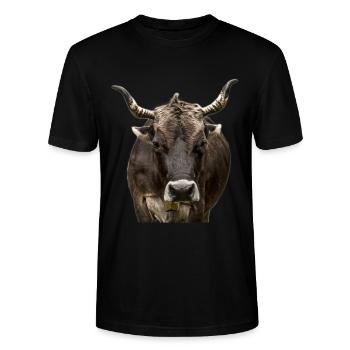Kuh T-Shirt Aufpasser Kuh - Stanley/Stella Unisex Bio-T-Shirt CRAFTER - Schwarz - Vorne - Alina (178cm) & Michal (187cm)