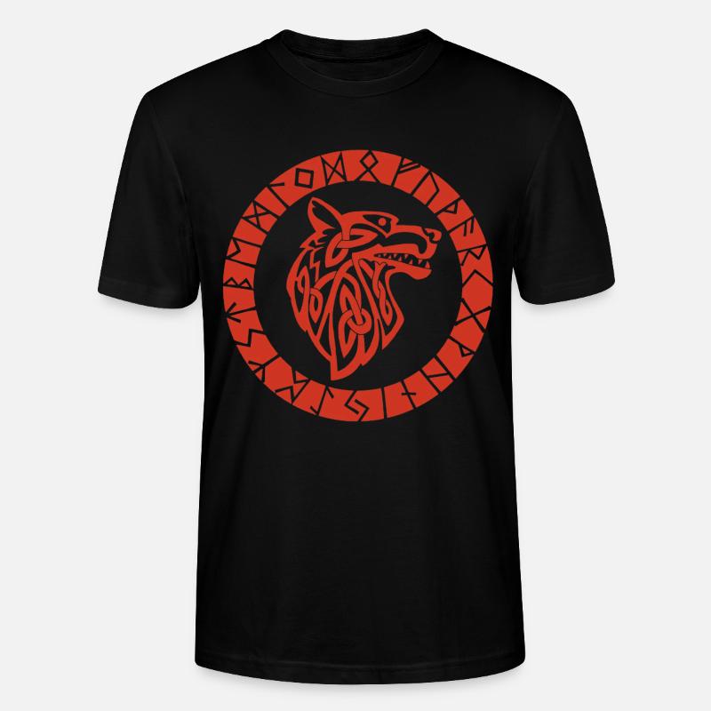 Wikinger-Emblem des Roten Wolfes - Stanley/Stella Unisex Bio-T-Shirt CRAFTER - Schwarz