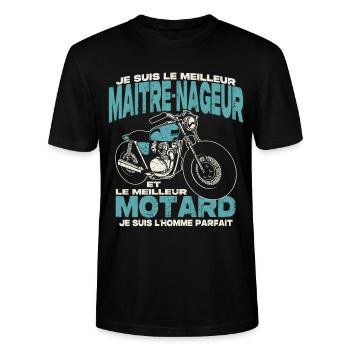 Le meilleur maitre-nageur et le meilleur motard - T-shirt bio CRAFTER Stanley Stella Unisexe - noir - Devant - Alina (178cm) & Michal (187cm)