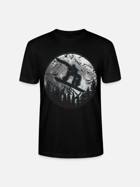 Snowboarder Moon Mountains - Stanley/Stella CRAFTER Unisex Organic T-Shirt - black