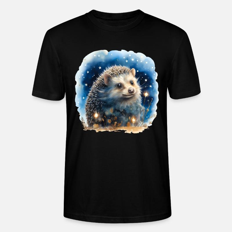 Hérisson aquarelle avec ciel étoilé - T-shirt bio CRAFTER Stanley Stella Unisexe - noir
