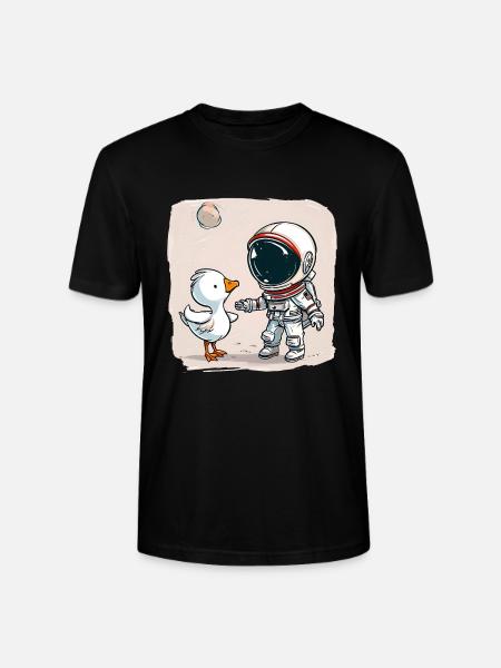 Cute Astronaut and Goose Cartoon Design | Space - Stanley/Stella CRAFTER Unisex Organic T-Shirt - black