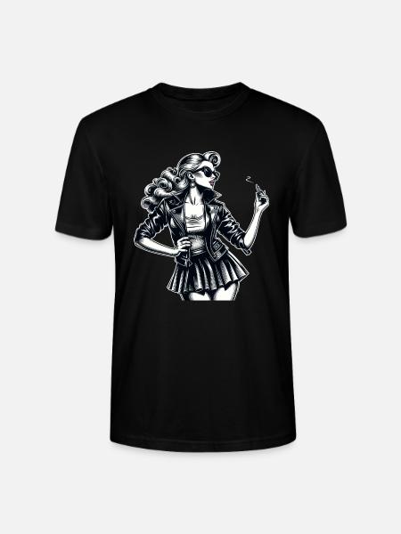 Rockabilly Frau Lederjacke Lippenstift Geschenk - Stanley/Stella Unisex Bio-T-Shirt CRAFTER - Schwarz