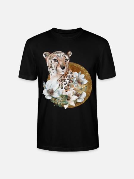 Leopard with gold and flowers - Stanley/Stella CRAFTER Unisex Organic T-Shirt - black