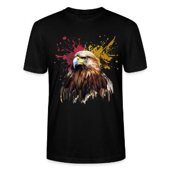 Adlerkopf Farbkleckse National deutscher Adler - Stanley/Stella Unisex Bio-T-Shirt CRAFTER - Schwarz - Vorne - Alina (178cm) & Michal (187cm)