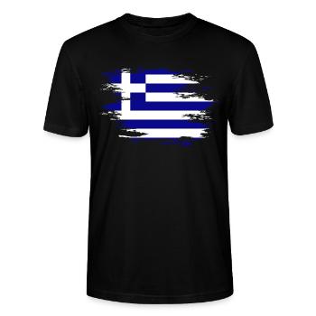 Griechenland Flagge used Design - Stanley/Stella Unisex Bio-T-Shirt CRAFTER - Schwarz - Vorne - Alina (178cm) & Michal (187cm)