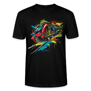 Graffiti Eisenbahn - Stanley/Stella Unisex Bio-T-Shirt CRAFTER - Schwarz - Vorne - Alina (178cm) & Michal (187cm)