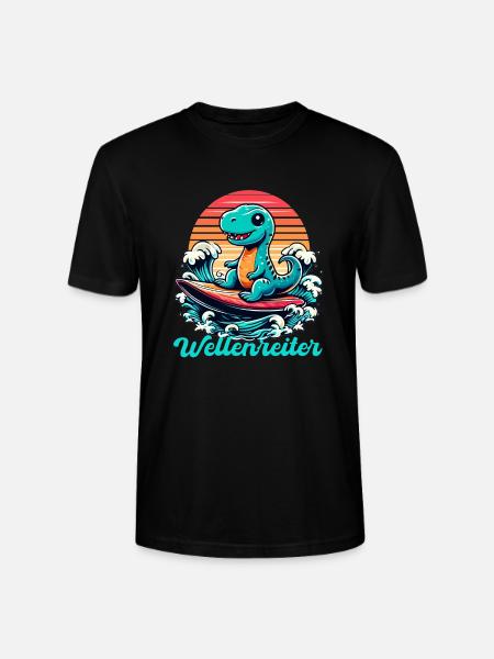 Cute T-Rex Surfer Surfing Gift - Stanley/Stella CRAFTER Unisex Organic T-Shirt - black
