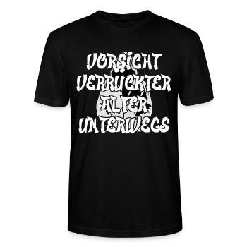 Vorsicht verrückter Alter unterwegs - Stanley/Stella Unisex Bio-T-Shirt CRAFTER - Schwarz - Vorne - Alina (178cm) & Michal (187cm)