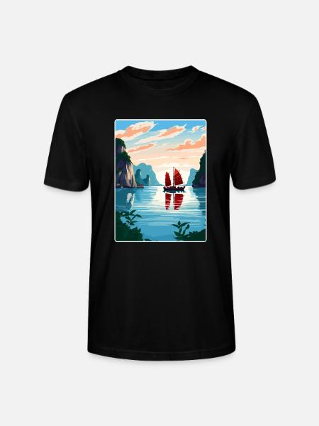 Ha Long Bay Vietnam Islands Travel Poster Souvenir - Stanley/Stella CRAFTER Unisex Organic T-Shirt - black