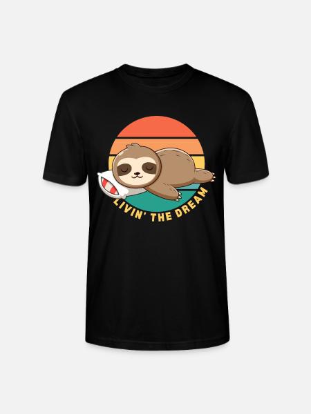 Funny Happy Lazy Sleeping Sloth Livin' the Dream - Stanley/Stella CRAFTER Unisex Organic T-Shirt - black