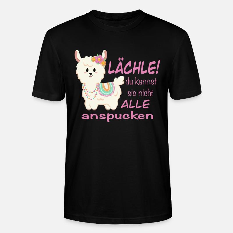 Lama Lächle! lustiger Spruch - Stanley/Stella Unisex Bio-T-Shirt CRAFTER - Schwarz