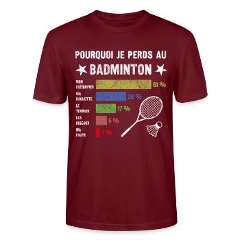 idée cadau badminton Drôle Homme Humour Badminton - T-shirt bio CRAFTER Stanley Stella Unisexe - bordeaux - Devant - Alina (178cm) & Michal (187cm)