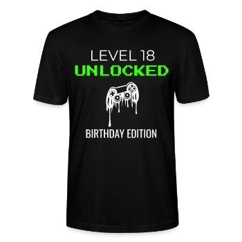 Level 18 Unlocked – Birthday Edition 🎮 T-Shirt - Stanley/Stella CRAFTER Unisex Organic T-Shirt - black - Front - Alina (178cm) & Michal (187cm)