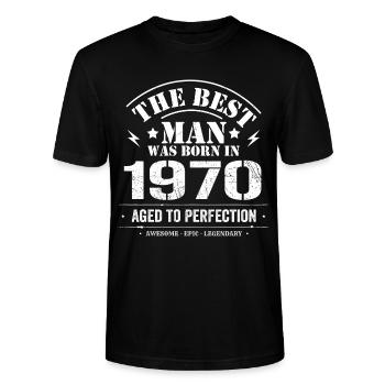Geboren im 1970 Geburtstag 1970 - 55 Jahre Retro - Stanley/Stella Unisex Bio-T-Shirt CRAFTER - Schwarz - Vorne - Alina (178cm) & Michal (187cm)