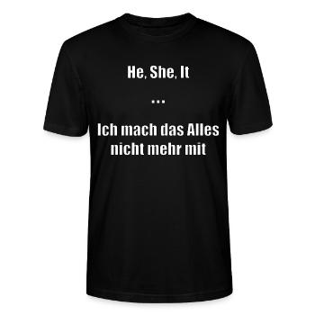 He, She, It Meme Shirt – Für Lehrer und Schüler - Stanley/Stella Unisex Bio-T-Shirt CRAFTER - Schwarz - Vorne - Alina (178cm) & Michal (187cm)