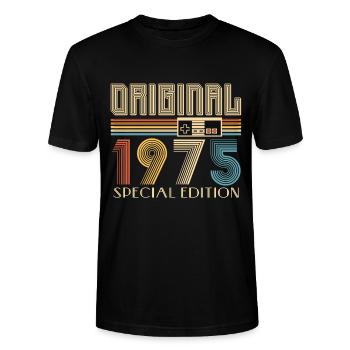 50e anniversaire 50 ans original 1975 - T-shirt bio CRAFTER Stanley Stella Unisexe - noir - Devant - Alina (178cm) & Michal (187cm)