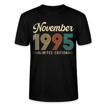 Novembre 1995 Anniversaire Vintage Rétro Cadeau - T-shirt bio CRAFTER Stanley Stella Unisexe - noir - Devant - Alina (178cm) & Michal (187cm)