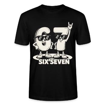 67 Six Seven meme 6 7 - Retro Rock Musik Geschenk - Stanley/Stella Unisex Bio-T-Shirt CRAFTER - Schwarz - Vorne - Alina (178cm) & Michal (187cm)