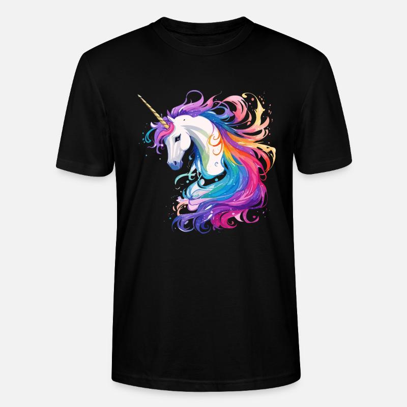Regenbogen-Einhorn Kopf Portrait - Stanley/Stella Unisex Bio-T-Shirt CRAFTER - Schwarz