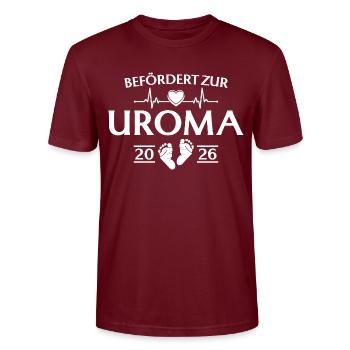 Urgroßmutter 2026 - Befördert zur Uroma - Stanley/Stella Unisex Bio-T-Shirt CRAFTER - Burgunderrot - Vorne - Alina (178cm) & Michal (187cm)