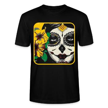 Flower Face - T-shirt 10:1 - Stanley/Stella CRAFTER Unisex Organic T-Shirt - black - Front - Alina (178cm) & Michal (187cm)