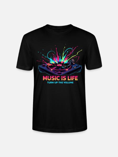 Music Is Life Turntable Beat - Stanley/Stella Unisex Bio-T-Shirt CRAFTER - Schwarz
