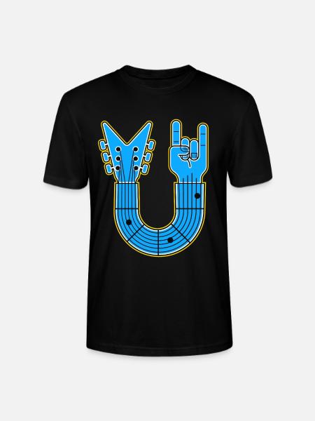 Blue U-Shape Guitar with Rock Hand - Stanley/Stella CRAFTER Unisex Organic T-Shirt - black