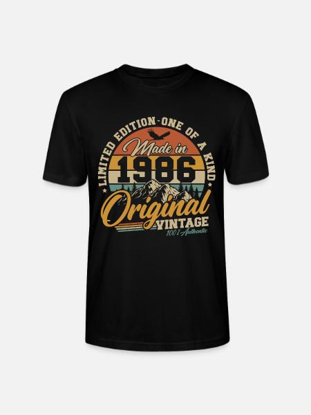 1986 Vintage Fødselsdagsgave Retro - Stanley Stella CRAFTER unisex økologisk-T-shirt - sort