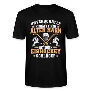 Eishockey alten mann mit einem eishockey schläger - Stanley/Stella Unisex Bio-T-Shirt CRAFTER - Schwarz - Vorne - Alina (178cm) & Michal (187cm)