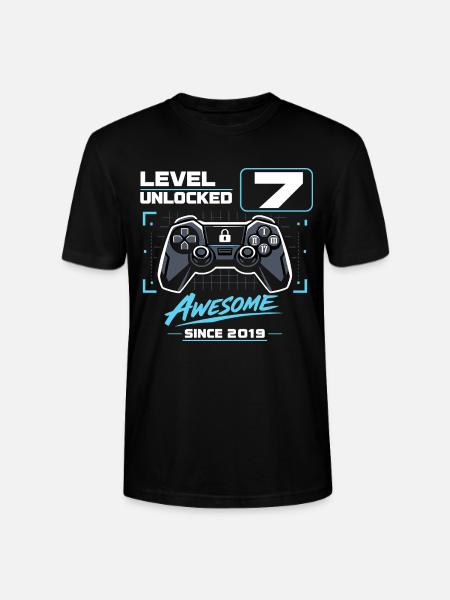 Level 7 Unlocked Gaming Gift Boys - Stanley/Stella CRAFTER Unisex Organic T-Shirt - black