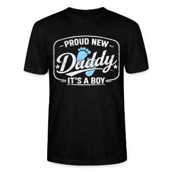 Père et père en attente, fils biologique garçon - T-shirt bio CRAFTER Stanley Stella Unisexe - noir - Devant - Alina (178cm) & Michal (187cm)