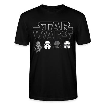 Star Wars Chewbacca, Vader & Co. Weiß - Stanley/Stella Unisex Bio-T-Shirt CRAFTER - Schwarz - Vorne - Alina (178cm) & Michal (187cm)