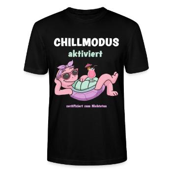 Schildkröte Chillmodus aktiviert: Pinke Lounge - Stanley/Stella Unisex Bio-T-Shirt CRAFTER - Schwarz - Vorne - Alina (178cm) & Michal (187cm)