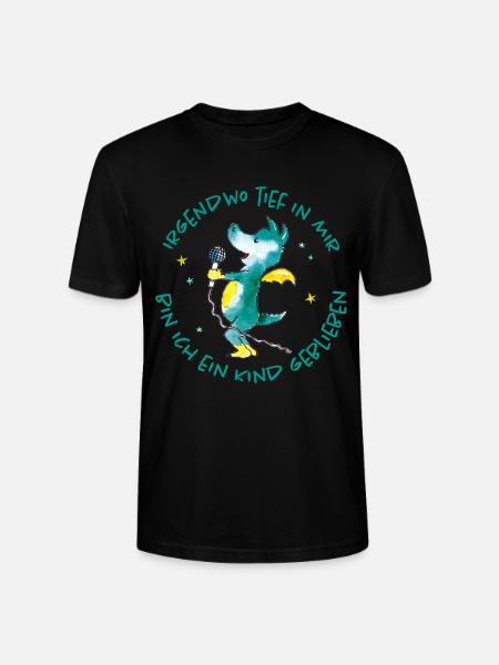 Tabaluga Mit Mikrofon Und Spruch Kindheit - Stanley/Stella Unisex Bio-T-Shirt CRAFTER - Schwarz
