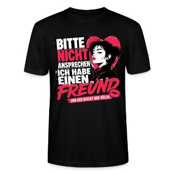 Bitte Nicht Ansprechen ich habe einen Freund  - Stanley/Stella Unisex Bio-T-Shirt CRAFTER - Schwarz - Vorne - Alina (178cm) & Michal (187cm)