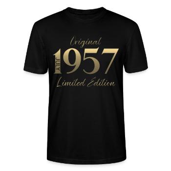 69. Geburtstag Geschenk Vintage Juli Jahrgang 1957 - Stanley/Stella Unisex Bio-T-Shirt CRAFTER - Schwarz - Vorne - Alina (178cm) & Michal (187cm)