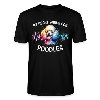Pudel Herzlinie - Stanley/Stella Unisex Bio-T-Shirt CRAFTER - Schwarz - Vorne - Alina (178cm) & Michal (187cm)