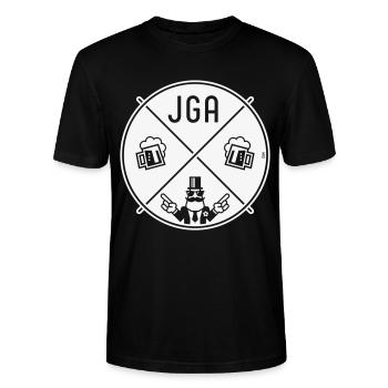 JGA Bräutigam Handzeichen Bier Kreis Symbol NEG 1C - Stanley/Stella Unisex Bio-T-Shirt CRAFTER - Schwarz - Vorne - Alina (178cm) & Michal (187cm)