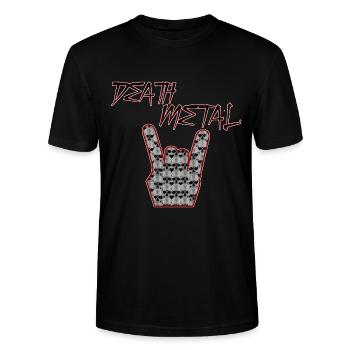 Death Metal Skull Hand Pommesgabel  - Stanley/Stella Unisex Bio-T-Shirt CRAFTER - Schwarz - Vorne - Alina (178cm) & Michal (187cm)