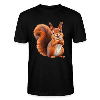 Nussliebendes Eichhörnchen - Stanley/Stella Unisex Bio-T-Shirt CRAFTER - Schwarz - Vorne - Alina (178cm) & Michal (187cm)