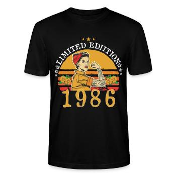 1986 Vintage Né 1986 Vintage Cadeau Anniversaire - T-shirt bio CRAFTER Stanley Stella Unisexe - noir - Devant - Alina (178cm) & Michal (187cm)
