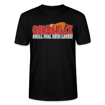 Osnabrück chill mal dein Leben Faultier Heimat - Stanley/Stella Unisex Bio-T-Shirt CRAFTER - Schwarz - Vorne - Alina (178cm) & Michal (187cm)