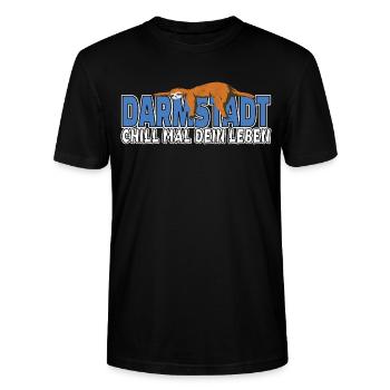 Darmstadt chill mal dein Leben Faultier Heimat - Stanley/Stella Unisex Bio-T-Shirt CRAFTER - Schwarz - Vorne - Alina (178cm) & Michal (187cm)