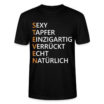 Steven Name Geschenk - Stanley/Stella Unisex Bio-T-Shirt CRAFTER - Schwarz - Vorne - Alina (178cm) & Michal (187cm)