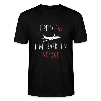 j'peux pas j'me barre en voyage cadeau humour - T-shirt bio CRAFTER Stanley Stella Unisexe - noir - Devant - Alina (178cm) & Michal (187cm)
