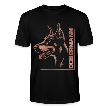 Dobermann Pinscher, Hundekopf, Zeichnung rosegold - Stanley/Stella Unisex Bio-T-Shirt CRAFTER - Schwarz - Vorne - Alina (178cm) & Michal (187cm)
