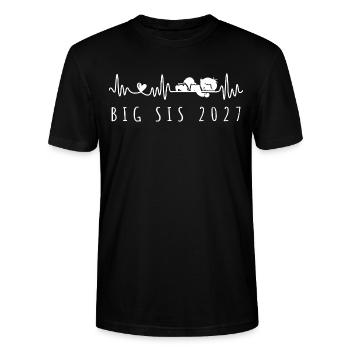 Big Sis 2027 Heartbeat Pregnancy Announcement - Stanley/Stella CRAFTER Unisex Organic T-Shirt - black - Front - Alina (178cm) & Michal (187cm)